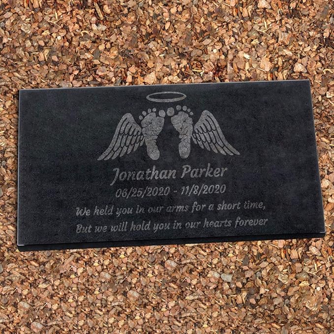 Black Granite Memorial Headstone Or Garden Memorial for Lost Infant or Child - Include You Personalized Text. Can be Used as a Sympathy Gift, Garden Stone or Grave Maker (24 x 12 x 4)