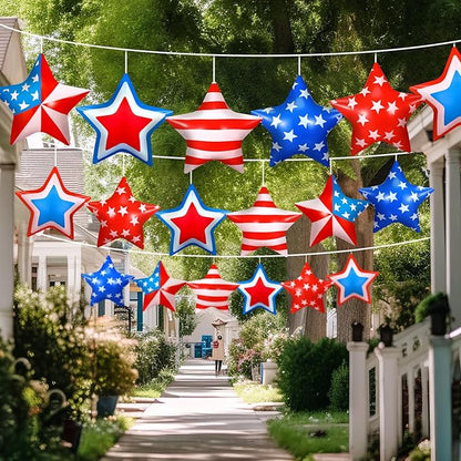 18 Pcs 4th of July Inflatable Outdoor Stars Decor 250th Anniversary Patriotic Memorial Day Outdoor Decorations Inflatable Star American Flag PVC Balloons Blow up for Hanging Home Garden Decor
