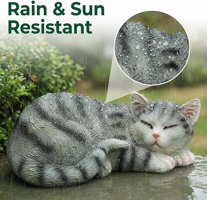 GARDEN WHISPER Cat Statue, Grey, Resin, Contemporary, Outdoor / Indoor Decor, 11.4" L x 7.1" W x 4.3" H, 1.5 lbs