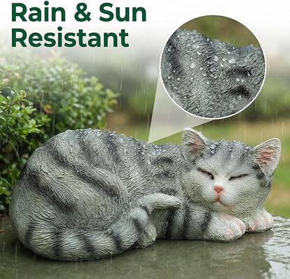 GARDEN WHISPER Cat Statue, Grey, Resin, Contemporary, Outdoor / Indoor Decor, 11.4" L x 7.1" W x 4.3" H, 1.5 lbs