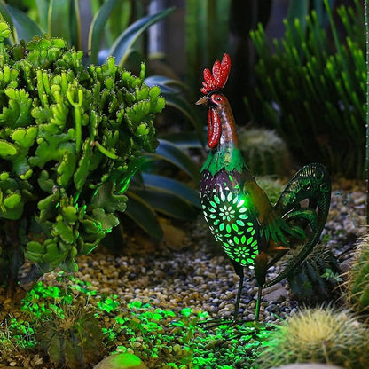 Solar Animal Lights Outdoor-18.2" Big Rooster Figurine Garden Decor with Metal Yard Art.Rooster Statue Light for Pathway Patio Backyard Decoration Lawn Ornaments