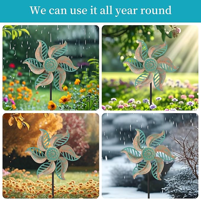2 Pack Wind Spinner Outdoor Metal Vintage Green,Garden Pinwheels Waterproof Wind Sculptures, Small Windmills for Yard Lawn Outdoor Patio Lawn Garden Decor