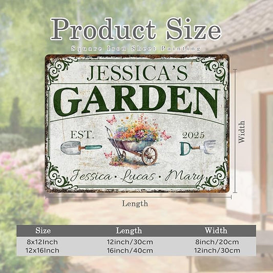 Custom Garden Signs Personalized Metal Tin Sign for Women, Retro Funny Welcome Metal Sign for Outdoor, Patio, Yard Rustic Home Decor Gifts for Mothers Day, Grandmas, and Gardening Lovers