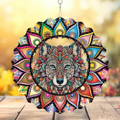 Hanging Wolf Wind Spinner for Outdoor Indoor 3D Stainless Steel Wind Sculptures 10 Inch Cool Animal Metal Wind Spinner for Yard Garden Living Room Zoo Great Gift for Women Friend