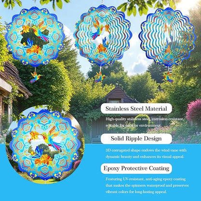 3D Wind Spinner, 12 inch 3D Kinetic Metal Garden Spinners, Rustproof Metal Garden Decor Yard Art, Wind Sculptures Ideal Gift for Homeowners & Garden Lovers