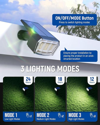 AUDERWIN Solar Spot Lights Outdoor 63 LED 3 Lighting,Waterproof IP65 Modes Spotlights for Outside House Yard Garden Landscape Lights 1 Pack (Natural Light)