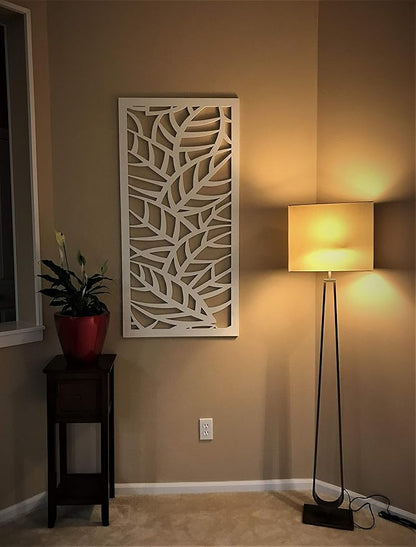 VIMA (Leaf Veins) Decorative Wall Art Panel - 48" L x 24" W x 3/8" H, White Color PVC Board Panel with Private Screen Fence Design for Home Renovation & Wall Décor