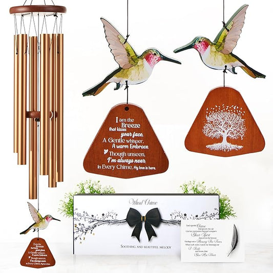 32 Inch Hummingbird Memorial Wind Chimes Outdoor, Sympathy Gifts for Loss of Loved One, Memorial Gifts for Loss of Mom, Sympathy Wind Chimes for Mother, Father, Brother, Sister