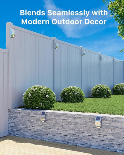 8 Pack Solar Stainless Steel Fence Lights Outdoor Waterproof Motion Sensor Wall Sconce for Backyard Post, Deck, Porch, Stair Rail, Dock, Gate, Walkway, Steps, Patio, Garden, Ambiance Warm Lighting