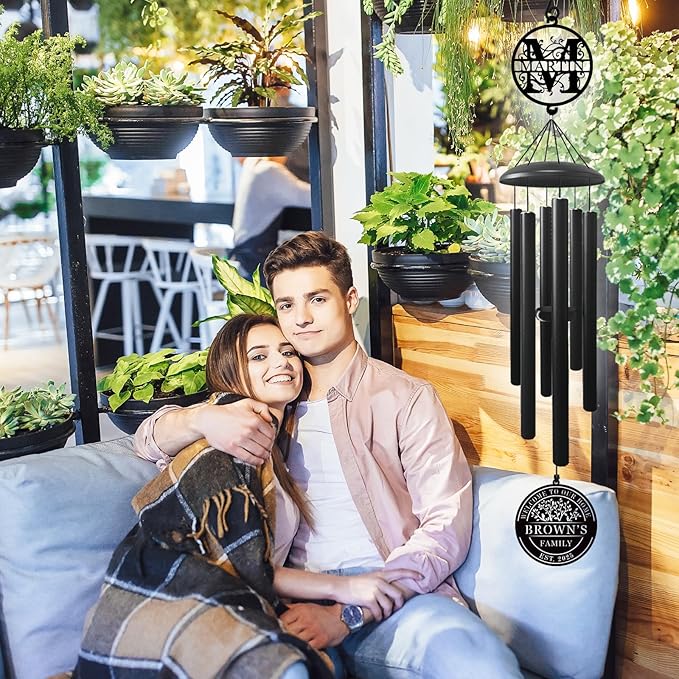 Best Housewarming Gifts 2025， Large Black Metal Wind Chime Outdoor Decor, Custom Family Name Welcome Sign, New Home Gift, Garden Patio Porch Decoration
