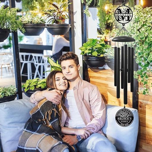 Best Housewarming Gifts 2025， Large Black Metal Wind Chime Outdoor Decor, Custom Family Name Welcome Sign, New Home Gift, Garden Patio Porch Decoration