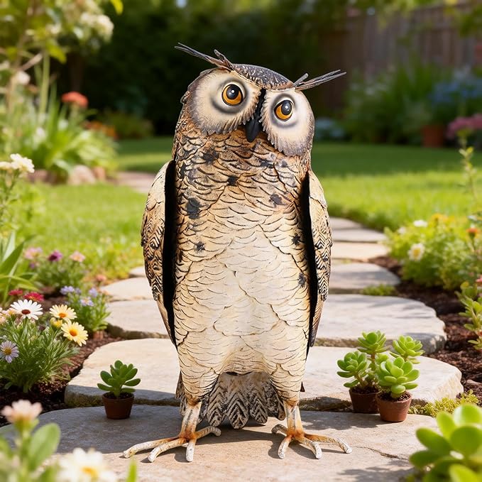 Shorayn Metal Owl Decor Garden Statue Outdoor Bird Yard Art Sculpture for Home Porch Patio Lawn Yard Decoration,Housewarming Birthday Gifts for Women