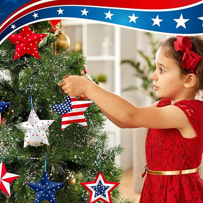 16 Pcs 4th of July Hanging Star Lawn Sign Star Patriotic Yard Signs Decorations Plastic Independence Day Garden Hanging Ornaments for Labor Day Veterans Day Memorial Day Home Garden Yard Tree Decor
