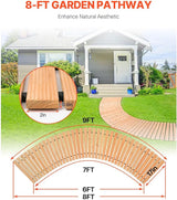 Happybuy Wooden Garden Pathway, 8 ft x 17 in, Non-Slip Curved Walkway. Roll Out Cedar Outdoor Path with Wire Rope Connection. Decorative for Backyard Boardwalk Wedding Party.