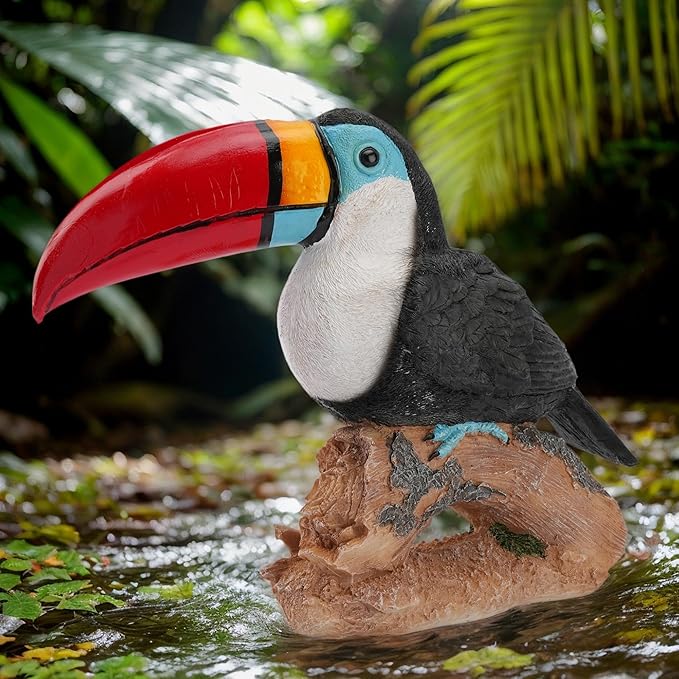 Real Toucan Statue,Colorful Outdoor Bird Decor Sculpture- 14.2" Resin Bird Outdoor Animal Ornament, Tropical Tiki Bar Decor, Waterproof & Weather-Resistant, Perfect for Garden, Patio, Yard