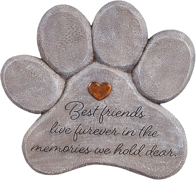 Evergreen Garden 11" Paw Shaped Pet Memorial Garden Stone, Best Friends Live Forever