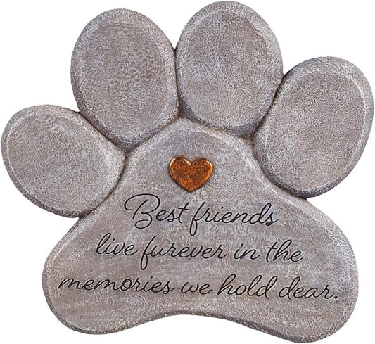 Evergreen Garden 11" Paw Shaped Pet Memorial Garden Stone, Best Friends Live Forever