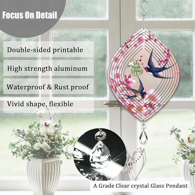 4Pack 10inch Sublimation Wind Spinner Blanks 3D Aluminum Metal Wind Sculpture Kinetic Spinners for Yard and Garden Indoor Art Ornaments Hanging Decoration (Pointy Oval)
