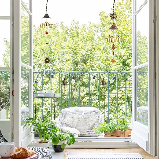 3 Pieces Feng Shui Wind Bell Wind Chimes Chinese Metal Bell Vintage Dragon Fish and Elephant Feng Shui Hanging Chime for Good Luck, Safe, Home Garden Patio Hanging Decoration