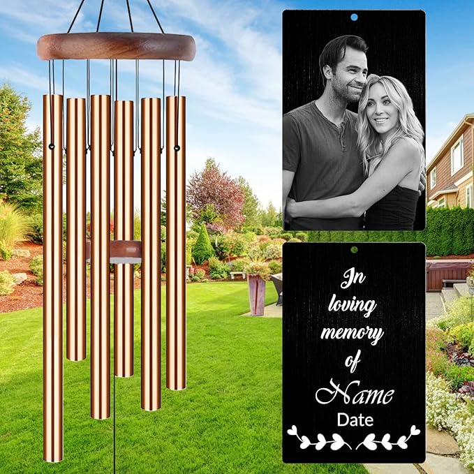 Personalized Wind Chimes Memorial Engraved Gift,Custom Sympathy Wind Chime for Loss of Loved One,Customized Mother Father Dog Pet Family Remembrance Bereavement Gifts