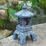 13 Inch Solar Pagoda Lantern Outdoor Statue, Pagoda Sculpture with Solar Lotus Light Asian Decor Zen Garden Art Japanese Temple Pagoda Lamp for Patio Yard Lawn Home Decorations Ornament Gift