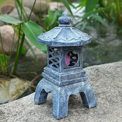 13 Inch Solar Pagoda Lantern Outdoor Statue, Pagoda Sculpture with Solar Lotus Light Asian Decor Zen Garden Art Japanese Temple Pagoda Lamp for Patio Yard Lawn Home Decorations Ornament Gift