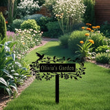 Personalized Metal Flower Garden Sign with Stake,Bird Garden Decor for Outdoor,Patio Yard Decor,Gifts for Gardeners style 9