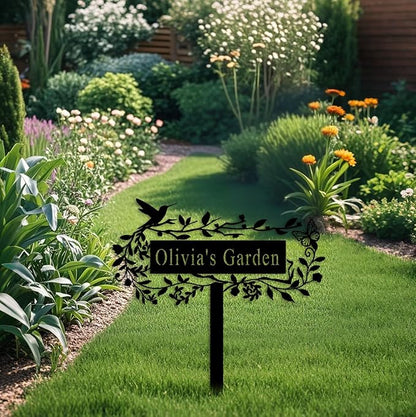 Personalized Metal Flower Garden Sign with Stake,Bird Garden Decor for Outdoor,Patio Yard Decor,Gifts for Gardeners style 9
