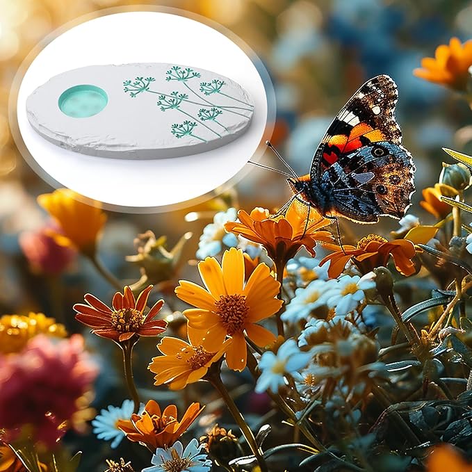 AceOrbit Butterfly Puddler Garden Stone Butterfly Bath Watering Feeder Station Attracts Pollinator Butterflies with Water & Mineral Holder for Garden Lawn Decor