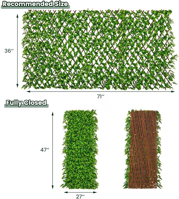 Giantex Expandable Fence Privacy Screen - Decorative Faux Green Eucalyptus Fencing Panel for Balcony, Artificial Hedges with PE Leaves and Willow for Outdoors Garden Patio Deck Apartment, 1 Pack