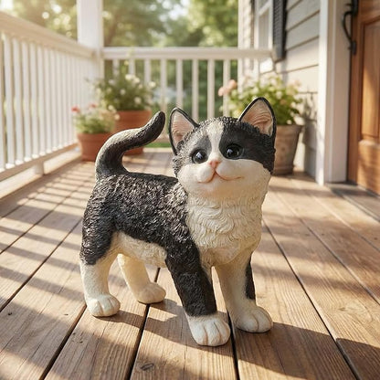 Real Black Tabby Garden Statue - Resin Realistic Cat Sculpture, Pet Loss Memorial Stone, for Cat Lovers, Indoor/Outdoor Decor, Animal Figurine for Yard Ornaments