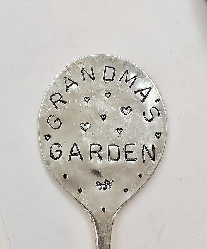 Garden Marker, Grandmas Garden with Hearts, recycled silver plate spoon, herb plant flower pot