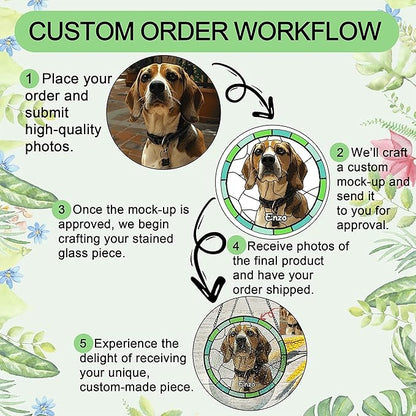 Custom Dog Portrait Art Suncatcher Steel Glass, Personalized Rainbow Bridge Pet Memorial Gifts for Dogs, Custom Name and Photo Sympathy Gift, Remembrance Gift Dog Indoor Decor Window Hanging