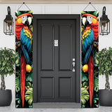 Tropical Parrot Porch Banners 71x12 Inch Summer Luau Party Decorations Colorful Macaw Hanging Door Signs Jungle Leaves Citrus Fruits Outdoor Patio Welcome Banner for Home Decor