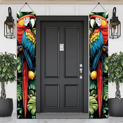 Tropical Parrot Porch Banners 71x12 Inch Summer Luau Party Decorations Colorful Macaw Hanging Door Signs Jungle Leaves Citrus Fruits Outdoor Patio Welcome Banner for Home Decor