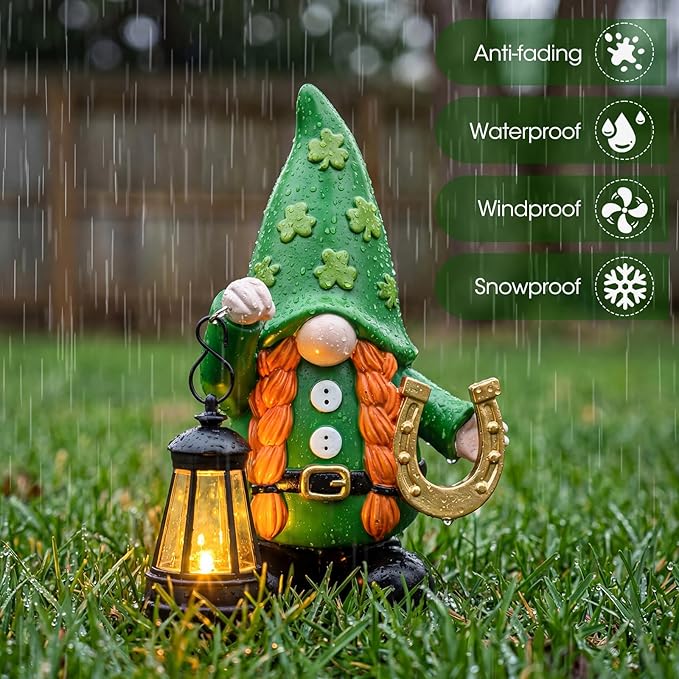 Capoda Solar Jesus Figurine 8 Inch, He is Risen Easter Statue with Glowing Lantern, Jesus Loves You Christian Resin Outdoor Garden Statue Decor, Religious Easter Gifts(St. Patrick's Day,Green)