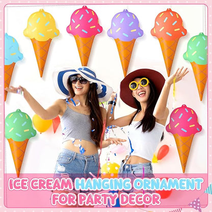 Realspring 12 Pieces 12 Inch Summer Inflatables Outdoor Decorations Ice Cream Inflatable Hanging Ornament Summer Ice Cream Birthday Party Swimming Pool, Beach Decorations for Indoor Outdoor