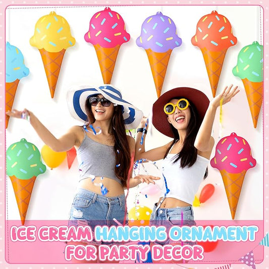 Realspring 12 Pieces 12 Inch Summer Inflatables Outdoor Decorations Ice Cream Inflatable Hanging Ornament Summer Ice Cream Birthday Party Swimming Pool, Beach Decorations for Indoor Outdoor