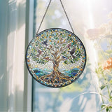 Tree of Life with Birds Sun Catcher RVEAFA Stained Glass Window Hanging Birds Lover Gifts for Women Wall Decor Handmade Sun Catcher Decoration for Garden Home Housewarming Gifts（20 * 20cm