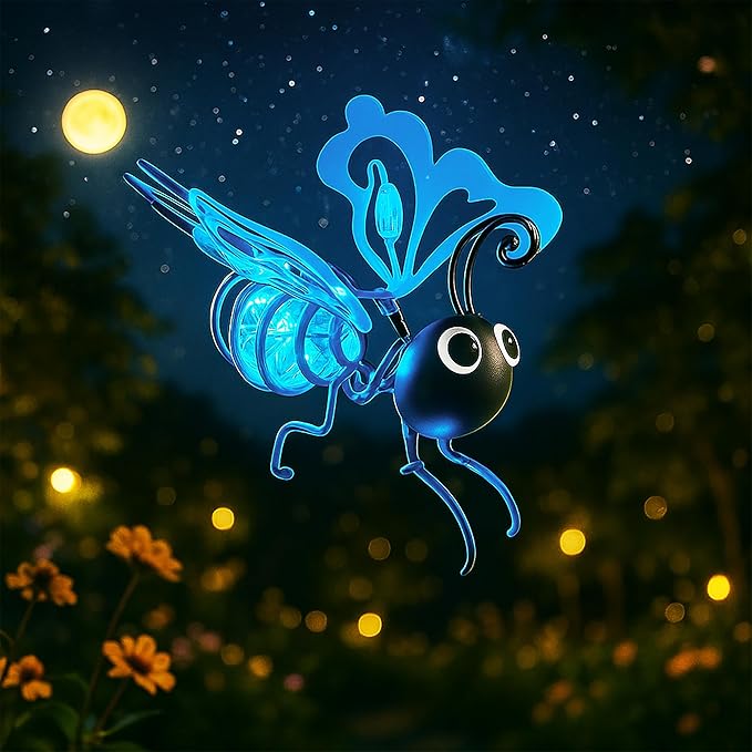 Solar Butterfly Lights Outdoor for Garden – Hanging Metal Insect Light with Hook, Waterproof Butterfly Decorations for Yard, Patio & Lawn, Holiday Gifts for Women & Kids (Sky Blue-1PC)