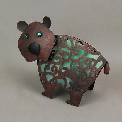 Things2Die4 Whimsical 12 Inch Long Metal Bitty Bear with Solar-Powered Green LED Light: Adorable Yard Decor, Artistic Garden Sculpture Illuminating Your Outdoor Space