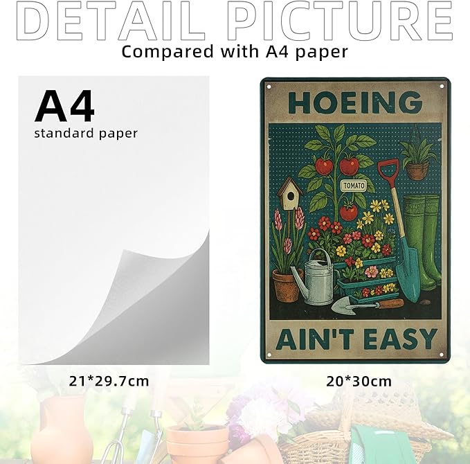HOEING AIN'T EASY Sign Decorative Signs Funny Humorous Metal Yard Signs Women's Garden Gift for Outdoor Patio Porch Decor or Indoor Wall Decor (Color06)