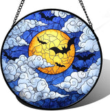 Stained Glass Window Hanging - Halloween Decorations Bats Moon Clouds Suncatcher for Doors Garden Indoor Spooky Funny Sun Catchers Gothic Decor Horror Gifts for Women Men Friend 6.3 in