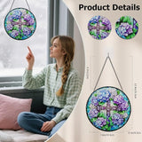 Suncatcher Stained Glass Window Hanging - Cross Glass Panel with Metal Chain and Hooks Handmade Sun Catcher Decoration for Window Garden Home Christmas & Birthday Gifts
