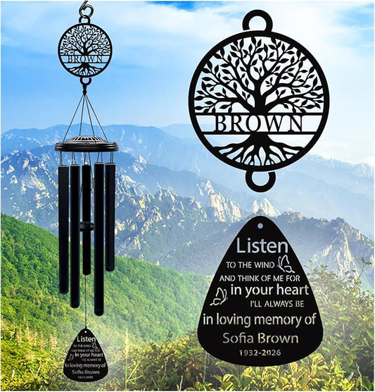 Personalized Memorial Wind Chimes for Loss of Loved One Sympathy Gift in Memory Windchimes Outdoors Bereavement Gifts Remembrance Gift for Loss of Mom Dad (Memorial 2)