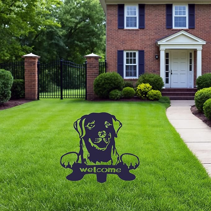 Metal Dog Welcome Yard Stake – Labrador Silhouette Garden Sign, Cute Pet-Friendly Outdoor Lawn Decoration for Home Entry, Pathway or Flower Bed Black Iron Ground Insert 11.4×10.6inch