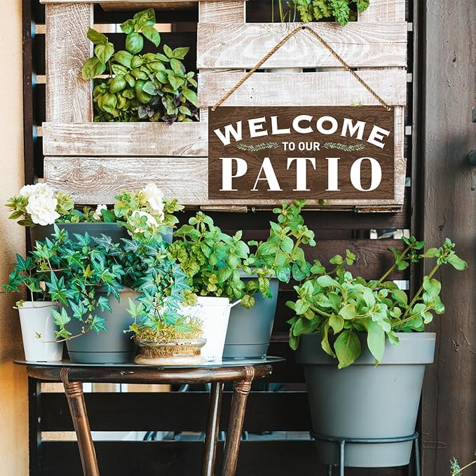 Patio Wood Sign Decor, Welcome Sign for Patio Front Back Porch Decoration Deck Bar Garden Backyard Decor, Housewarming Gifts for Women Men New House Home, Welcome to Our Patio