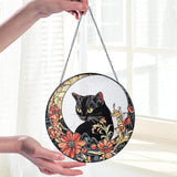 Black Cat Stained Glass Suncatcher, Cat Floral Window Hanging Decor, Memorial Pet Loss Sympathy Ornament, Home Garden Decor, Christmas, Birthday, for Grandma, Friends, Mom, Women