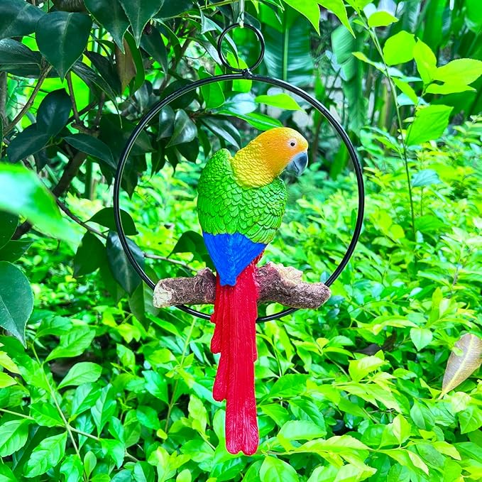 Lifelike Hanging Parrot Statues, Tiki Bar Parrot, Realistic Bird Garden Ornaments Outdoor Figurines, Polyresin, Full Color