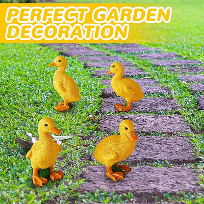 Lenwen 4 Pcs Resin Duck Figures Ducks Statue Duckling Outdoor Garden Statues for Patio Lawn Outdoor Yard Pond Decorations 3.9 x 3.1 x 2.8 Inch, 2 Styles